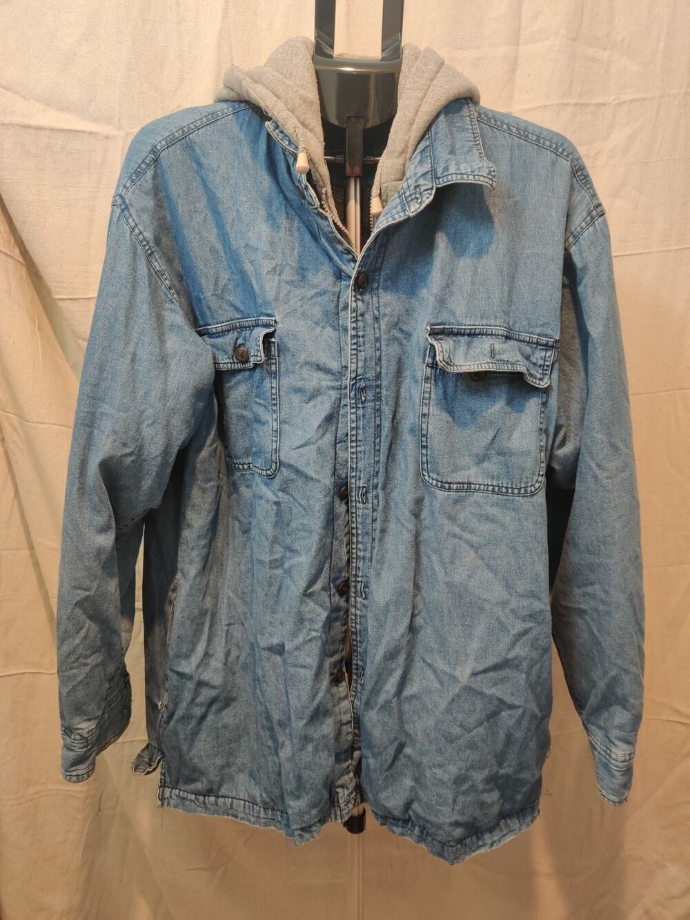 Vintage Ultimate Denim Jacket Hooded Fleece Lined Hoodie Men's Size Large Y2K